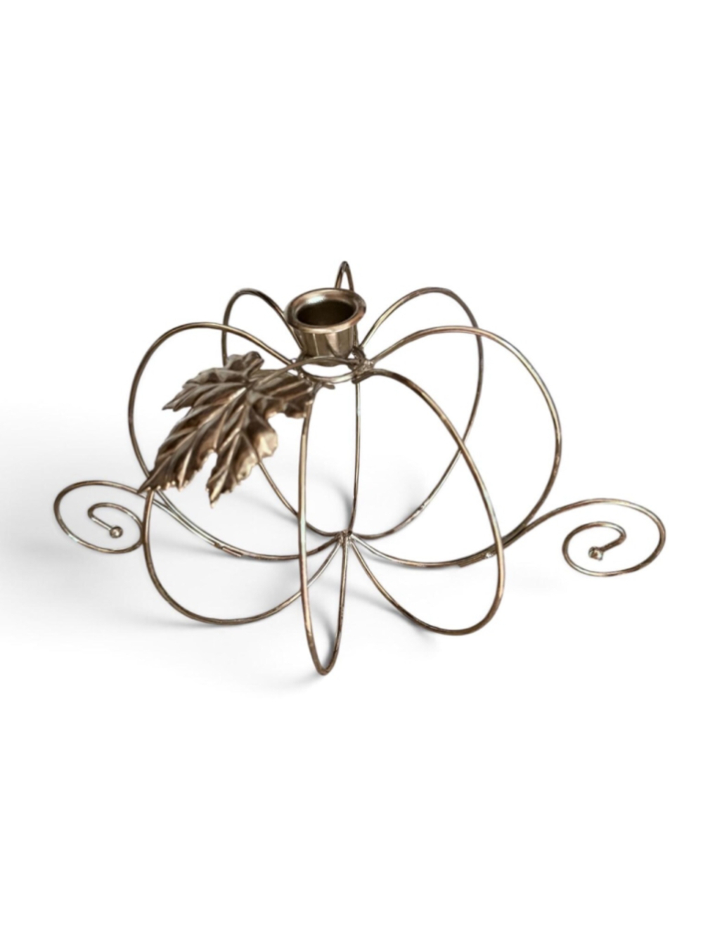 Vintage Brass Tone Wire Pumpkin Taper Candle Holder, Metal Fall Decor, Autumn Ta
